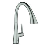 GROHE Zedra Touch Mitigeur électronique pour évier, portée 233mm, 3 types de jets, alimentation par pile, extractible, pivotant, 30219DC2, Couleur: acier super