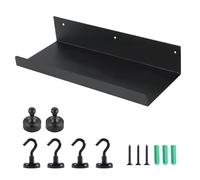 GROHPF Étagère murale noire avec 2 punaises magnétiques et 4 crochets, étagère murale en acier au carbone pour ranger les clés, rangement à l'entrée, couverts de cuisine suspendus
