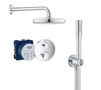 Grohtherm Set de douche encastré avec mitigeur thermostatique, douche de tête 210mm + Douchette avec support mural, Chrome