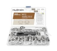 Grommet Lot de 203 œillets de 12 mm pour bâches, œillets, rondelles et pinces à œillets, œillets en métal pour tissu, pince à œillets pour bâches en cuir, bâche de piscine, auvents (avec 3 outils)