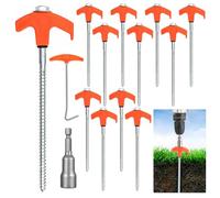 GROOFOO Lot de 12 piquets de tente avec tournevis, piquets de tente rotatifs avec filetage, piquets de sol rocheux pour camping, avec adaptateur pour visseuse sans fil, avec extracteur de clous