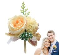 Groom And Best Man Boutonnieres Fleurs Artificielles pour Mariage, Boutonnier Fait à la Main Corsage, Couloir de Simulation Rose avec Artificielle pour Cérémonie de Mariage