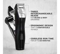 Groomsman 8 En 1 Multigroomer Multigroomer Pour Homme, Visage Et Corps, Tondeuse À Barbe Pour Homme, Kit De Toilettage, Tondeuse Nez, Coupe Corps, 3 Têtes Interchangeables