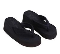 GROOMY Tongs, Été Doux Femmes Sandales Compensées String Tongs Plateforme Pantoufles Plage-Noir -38