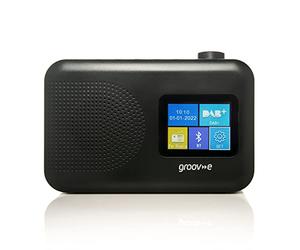 Groov-e Berlin Radio numérique Dab & FM - Écran Couleur LCD - Réveil intégré et connectivité Bluetooth - Fonctionne sur Secteur ou à Piles - Radio Portable - 60 Stations préréglées - Noir