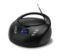 Groov-e Dab Boombox Lecteur CD Portable avec Radio, Port auxiliaire de 3,5 mm, Haut-Parleur Bluetooth et réveil, écran LED, 2 Haut-parleurs de 1 W, Alimentation par Batterie ou Secteur, Noir