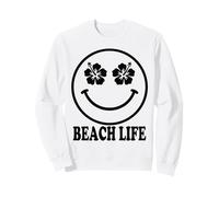 Groovy Beach Life Happy Face Hibiscus Summer Vacation Sweatshirt