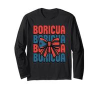 Groovy Boricua Girl Hispanic Heritage Coquette Bow Vibes Manche Longue