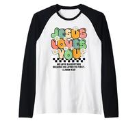 Groovy Christian Faith Jesus Loves You Religious Bible Verse Manche Raglan
