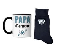 Groovy crea Coffret cadeau fête des pères. idée cadeau père original. Paire de chaussettes personnalisé super papa + mug papa d'amour. Cadeau drôle père personnalisé