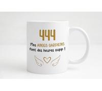 Groovy crea Mug Angel Number 444 - Cadeau Femme Spirituelle et Original - Humour ésotérique - Tasse Café Thé - “Mes anges gardiens font des heures supp” - Idée Cadeau Anniversaire, Noël, Copine