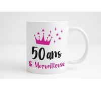 Groovy crea Mug en céramique 50 ans femme, 330 ML, Noir, Rond, Réutilisable, Cadeau pour 50 ans