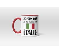 Groovy crea Mug je peux pas je me barre en Italie - Cadeau drapeau Italien homme femme - Départ en voyage vacances en camping car papy mamie poignée rouge