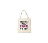 Groovy crea Tote Bag Équitation - J’peux pas mon cheval m’attend - Sac cavalière humour - Cabas cheval rose - Idée cadeau équitation, propriétaire de cheval, passion cavalière