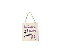 Groovy crea Tote bag les copines et l'apéro d'abord Cadeau copine amitié copine d'amour. Cadeau anniversaire copine. Tote bag personnalisable copine. Apéro copines humour noël.