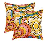 Groovy Fleurs Taie d'oreiller 60x60cm Lot De 2 Soft 70S Hippie Fleurss Bohèmes Housses de coussin Pour Le Salon Chambre à Canapéer Housse Coussin Chérie Décor Taie Oreiller Pour canapé chaise