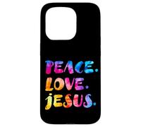 Groovy Retro Peace Love Jésus Aquarelle vive Tie Dye Coque pour iPhone 15 Pro
