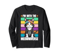 Groovy Style hippie des années 70 Motif chat Peace Rainbow Manche Longue