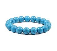 GROPC Bracelet Pierre Naturelle,Bracelet De Perles De Turquoises Naturelles De 10 Mm, Perles Rondes, Bracelets Décontractés À La Mode pour Hommes Femmes, Bracelets De Prière De Yoga, Bleu Ciel