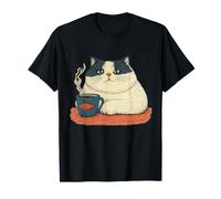 Gros Chat Café Rétro Drôle T-Shirt