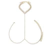 Gros collier harnais bikini strass, soutien-gorge plage, chaîne de ventre en cristal brillant pour femme, taille unique, Bois d'agar, Pas de gemme