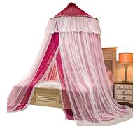 Gros Dôme Moustiquaire de Lit Baldaquin, Princesse Ciel de Lit Couche Double Dentelle pour Simple à King Size des Lits pour Décoratif de Chambre à Coucher,Rose rouge