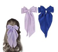 Gros Nœuds de Cheveux en Satin pour Femmes Filles, Grands Nœuds de Cheveux avec Clips en Métal, Décoration Esthétique Violet Bleu foncé, Accessoires de Cheveux élégants