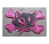 Gros Patch Chat Pirate Noir Et Rose Dos 19,5cm Ecusson Pinup