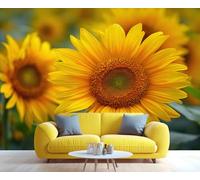Gros plan d'un champ de tournesols éclatant, fresque murale, art floral joyeux, décoration vivante pour salon ou chambre 400x280cm (Non autocollant)