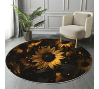 Gros Plan sur des Tournesols Tapis Rond 160Cmintérieur Doux Antidérapant Lavable en Machine, Jaune Tapis Décoratif De Effet Cinématographique pour Salon Chambre Salle À Manger