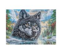 Gros Plan sur la tête de Loup avec la forêt et des éclaboussures d'eau Puzzles 300 Pièces pour Adultes Educa Jeu De Famille Artistique Relaxation Décoration Intérieure Assemblage Amusant 300 PCS