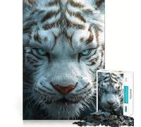 Gros Plan sur Le Tigre Blanc Puzzle de 1000 pièces Jeu de réflexion Découpe de Haute précision Défi Amusant pour Passer Le Temps d'attente (38x26cm)