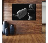Gros plan sur les lèvres avec un bouton de rose - Photographie artistique en noir et blanc, décoration murale, toile sexy, 80 x 110 cm, sans cadre