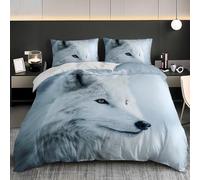 Gros Plan sur Un Loup Arctique Housse de Couette Parure de Lit 240x220 cm Microfibre Douce Housse de Couette, Confortable et Respirant Blanc Parure de Lit 2 Personnes 3 Pièces