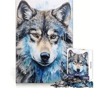 Gros Plan sur Un Portrait de Loup Puzzle de 1000 pièces Pensée Claire, Distraction Douce, Bords précis, Cadeau Symbolique (38x52cm)
