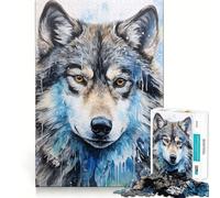 Gros Plan sur Un Portrait de Loup Puzzle de 1000 pièces pour Adultes Réfléchissez,entraînez-Vous et jouez ! Assemblage serré,Aucune pièce ne se détache Cadeau Unique pour soulager Le Stress (50x75cm)