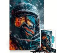 Gros Plan sur Un Skieur dans la tempête de Neige Puzzle de 1000 pièces pour Adolescents Jeu de logique Transparente Moments paisibles Découpe Parfaite Liste de souhaits du Père Noël (50x75cm)