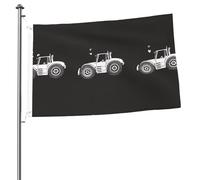 Gros plan sur un tracteur. Drapeaux de 90 x 60 cm avec œillets, mâts de drapeau de jardin personnalisés.