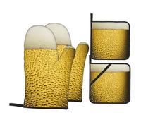 Gros Plan sur Un Verre de bière,Gants de Cuisine antidérapants et maniques (Lot de 4), résistants à la Chaleur.