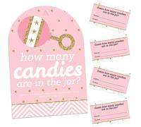 Gros point de bonheur Bonjour petit - Rose et or - Combien de bonbons pour une f te pr natale - 1 support et 40 cartes - Jeu de devinettes de bon