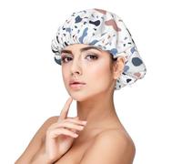 Gros points colorés sur fond blanc,Bonnet de nuit en satin pour adulte - Bonnet de nuit élastique pour femme, couvre-cheveux de nuit