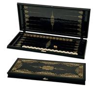 GROSS MEISTER Backgammon - Jeu de société de luxe en verre - Obsidienne et or - Édition baroque - Jeu de société de luxe avec verre trempé et cadre en aluminium - Coffret - 61 x 54 cm