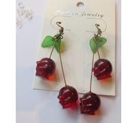 Grosse Boucle D'oreille Cerise Tete De Mort 3d 6.5x1.2cm Pinup Rockabilly Femme