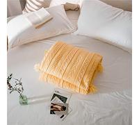 Grosse couverture à pompons en tricot pour canapé - Grande épaisseur et chaude - Jaune - 150 x 200 cm