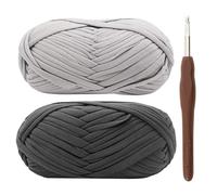 Grosse laine pour crochet - Laine épaisse pour crochet, 2 x 100 g avec crochet de 6 mm, tissu élastique adapté aux débutants (gris)