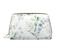 Große Make-up-Tasche, Leder-Kosmetiktasche, Reise-Toilettenartikel-Organizer, Make-up-Tasche, Aquarelle Feuille Florale Verte Eucalyptus Feuilles Rondes Succulentes