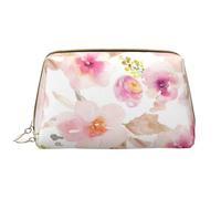 Große Make-up-Tasche, Leder-Kosmetiktasche, Reise-Toilettenartikel-Organizer, Make-up-Tasche, Aquarelle Florale Rose Et Violette