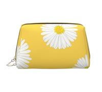 Große Make-up-Tasche, Leder-Kosmetiktasche, Reise-Toilettenartikel-Organizer, Make-up-Tasche, Aster Blanc Marguerite Jaune