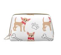 Große Make-up-Tasche, Leder-Kosmetiktasche, Reise-Toilettenartikel-Organizer, Make-up-Tasche, Chihuahua Chiens Mignons Et Bol