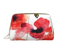 Große Make-up-Tasche, Leder-Kosmetiktasche, Reise-Toilettenartikel-Organizer, Make-up-Tasche, Coquelicots Aquarelle